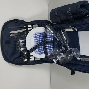 Wine Picnic Camping Kit Backpack Plates Silverware Cups Insulated Bag